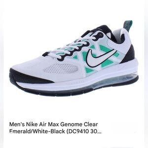 Nike Air Max Genome White Clear Emerald Black Athletic Lace Up Sneakers